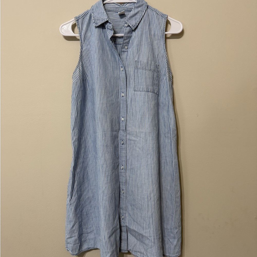 Old Navy Blue Striped Sleeveless Shirt Dress